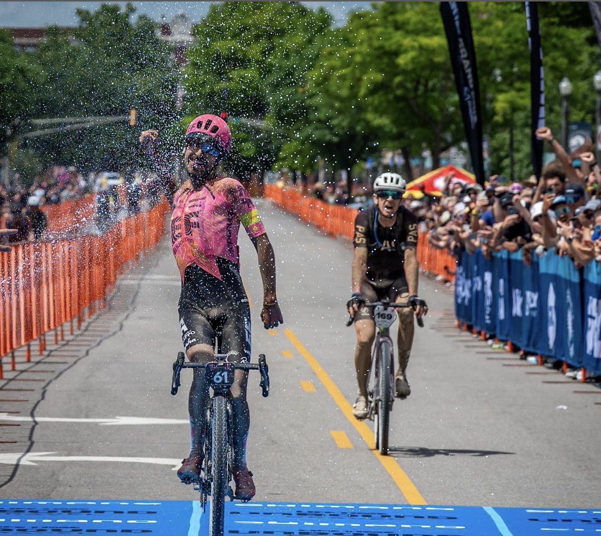 unboundgravel's tweet photo. In the fastest finish time in event history, Lachlan Morton takes the victory in 9:11:47. Chad Haga finishes 2nd in a sprint, joining Lachlan in the history books with the second fastest time, 9:11:48. In a sprint for third, Tobias Kongstad bests Piotr Havik. https://t.co/sNm83VHlFX