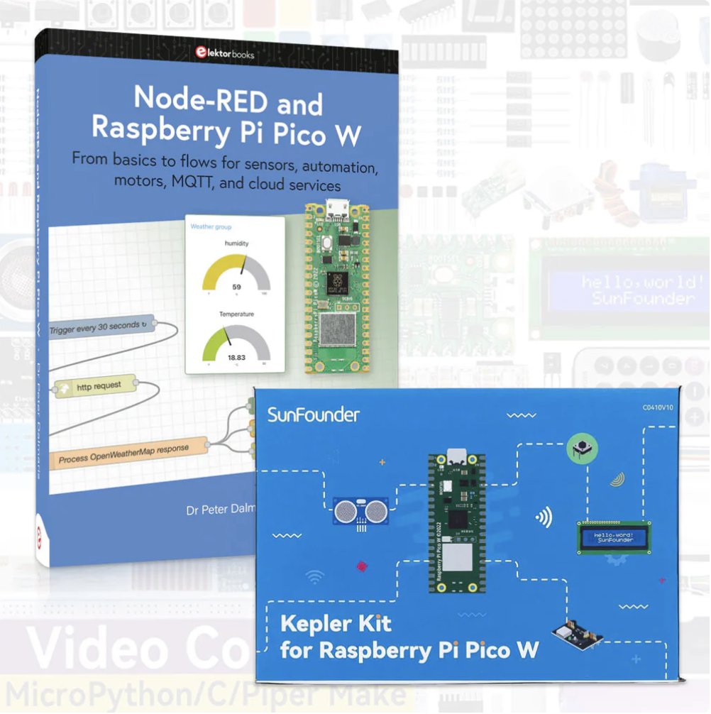 Elektor's tweet image. This new book describes the #NodeRED programming environment in great detail with exciting applications. Only at Elektor, the book gets solid hardware support in the form of the SunFounder Kepler Kit with over 450 components including a #RaspberryPico W
bit.ly/3V97y4W