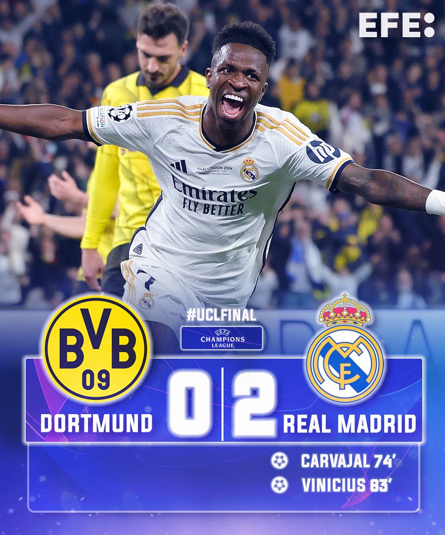 #ÚLTIMAHORA | 🏆 El Real Madrid conquista su 'Decimoquinta' Copa de Europa. #UCLfinal