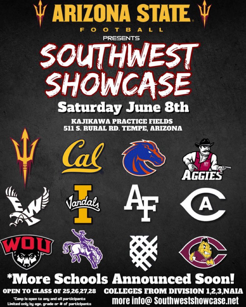 I will be attending @TheSWShowcase Session 3 as a (DB) Excited to compete and showcase my talents. #Compete @HIGLEYFOOTBALL @JUSTCHILLY @KennyDillingham @RagleCharlie @BWardDCoord @aguanos @CoachBC_ @aj_cooper10 @CoachMohns @mvp86hinesward