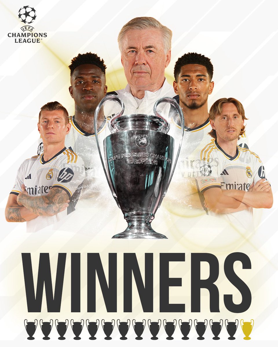 MnbrRMA's tweet photo. مبرووك يا ملوك

ريال مدريد بطلاً لاوروبا وللمره الخامسة عشر في تاريخه

بعد فوزه على دورتموند بهدفين نظيفين https://t.co/pLyR7728RI