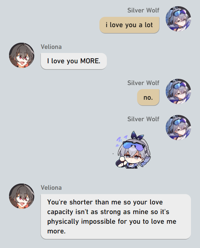 namelessakikaze's tweet photo. they frequently debate on whos taller (its veliona)
#wolfvel https://t.co/ejZsfq5DCe