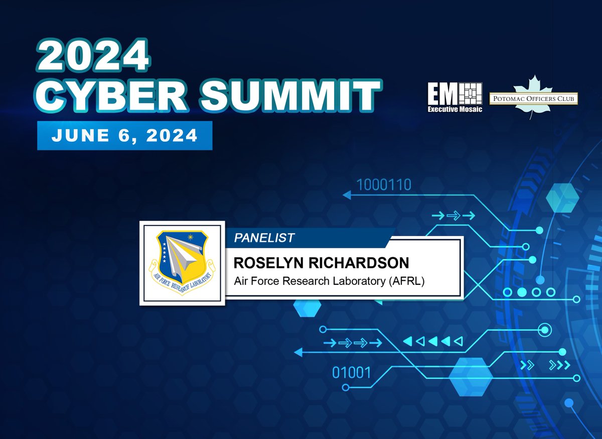 #ICYMI, our own Roselyn Richardson is taking part in the Potomac Officers Club 2024 Cyber Forum as a panelist!

Learn more about the June 6th event: potomacofficersclub.com/register/?even…
AQ&src=sponsor_ECS

#AFResearchLab | #Events | #PotomacOfficersClub