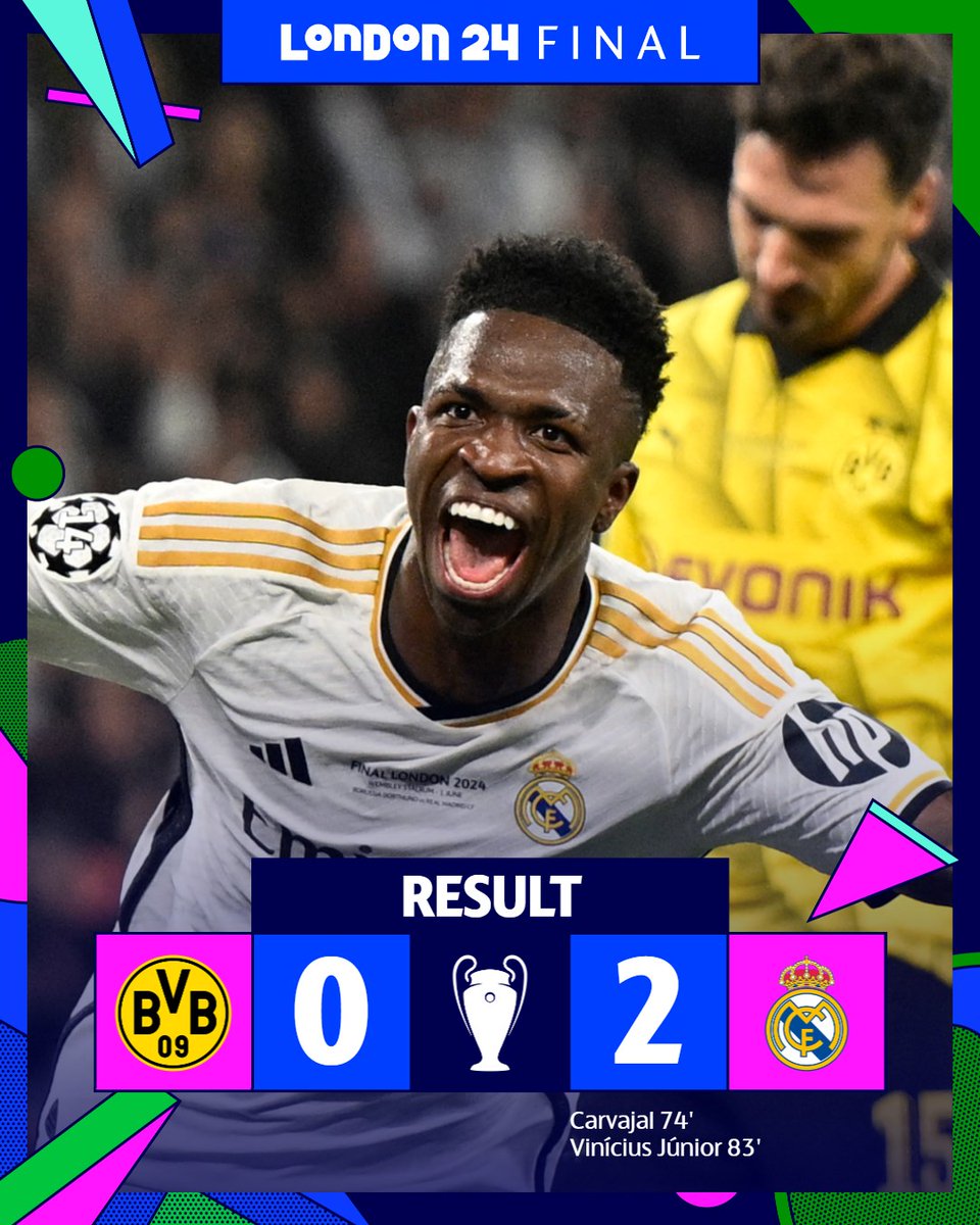ChampionsLeague's tweet photo. Carvajal and Vini win it for Real Madrid 🏆

#UCLfinal https://t.co/vdVKAIiGmK