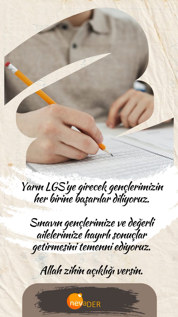 NevaDerOrg's tweet photo. Yarın gerçekleştirilecek olan Liselere Geçiş Sınavı (LGS)’na girecek evlatlarımızın her birine başarılar diliyoruz.

Emeklerinin karşılığını en güzel şekilde almaları dileğiyle.

Allah zihin açıklığı versin.

#LGS2024 https://t.co/uFVKStymDu