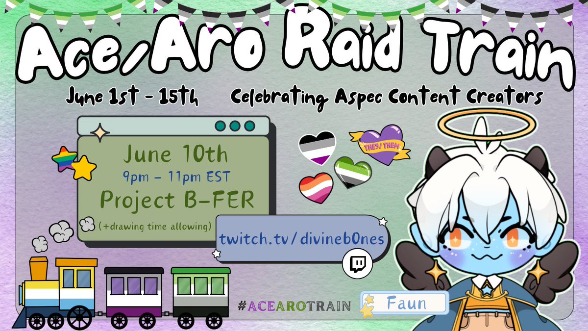 divineb0nes's tweet photo. Hello friends! 
If uve seen any of the posts ive shared about it so far, im going to be participating in the #acearotrain that @Shania_ttv lovingly put together!

ill be hosting the train June 10th 9pm-11pm EST, love to see you there!

Links for info about the train! 🡫🡫🡫🡫 https://t.co/9CyaNpDtcM