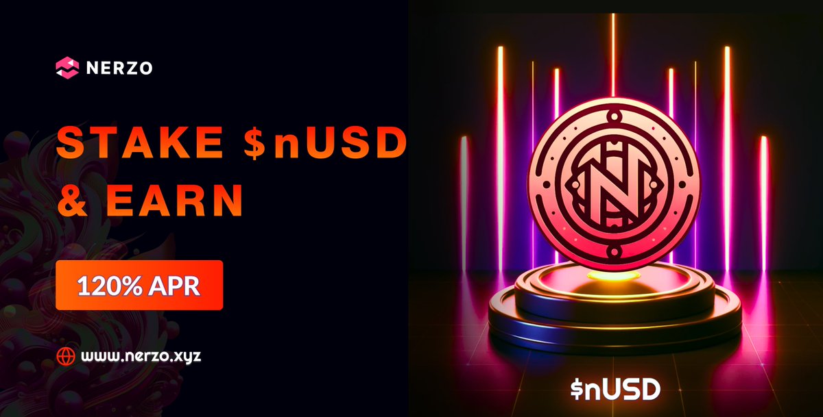 STAKE $nUSD &amp; Get Rewards ! ✨
 
 💠Earn up to 120% APR 

🔗Stake Now:  nerzo.xyz/stake

Reply with #NERZOSTAKE #nUSD
