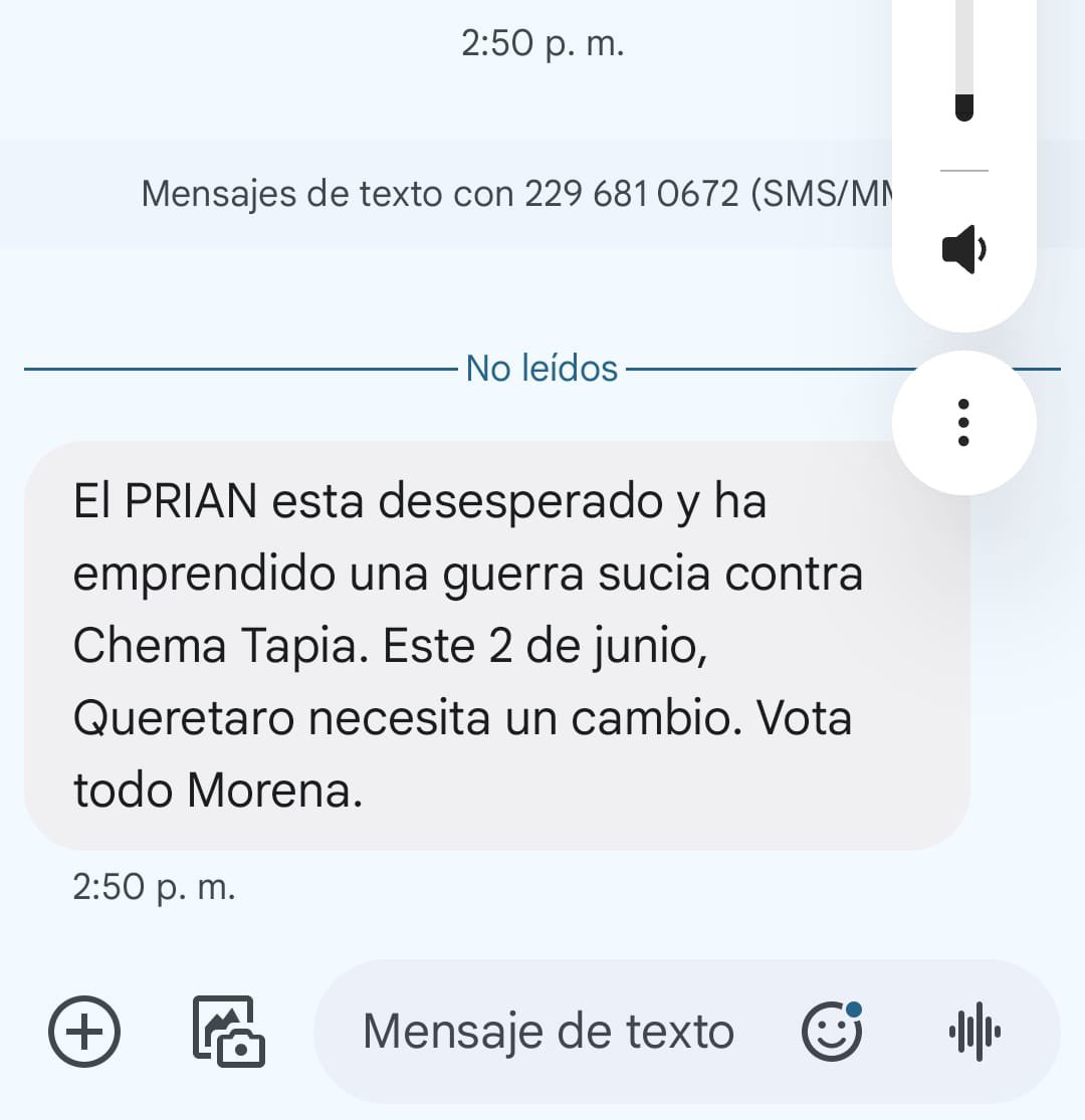 pollitamendez's tweet photo. @CiroGomezL @lopezdoriga @INEMexico 
Me llegó este mensaje de texto hoy 1 de junio, estoy en Querétaro, es legal ? https://t.co/vXnzCtZw7o