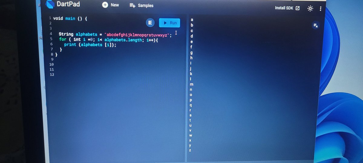 4Orzil's tweet photo. Assignment  for  loop
#coding
#Afghangirlscode
#dart
@a_daneshyar 
@CodeToInspire https://t.co/44R7HR2gF4