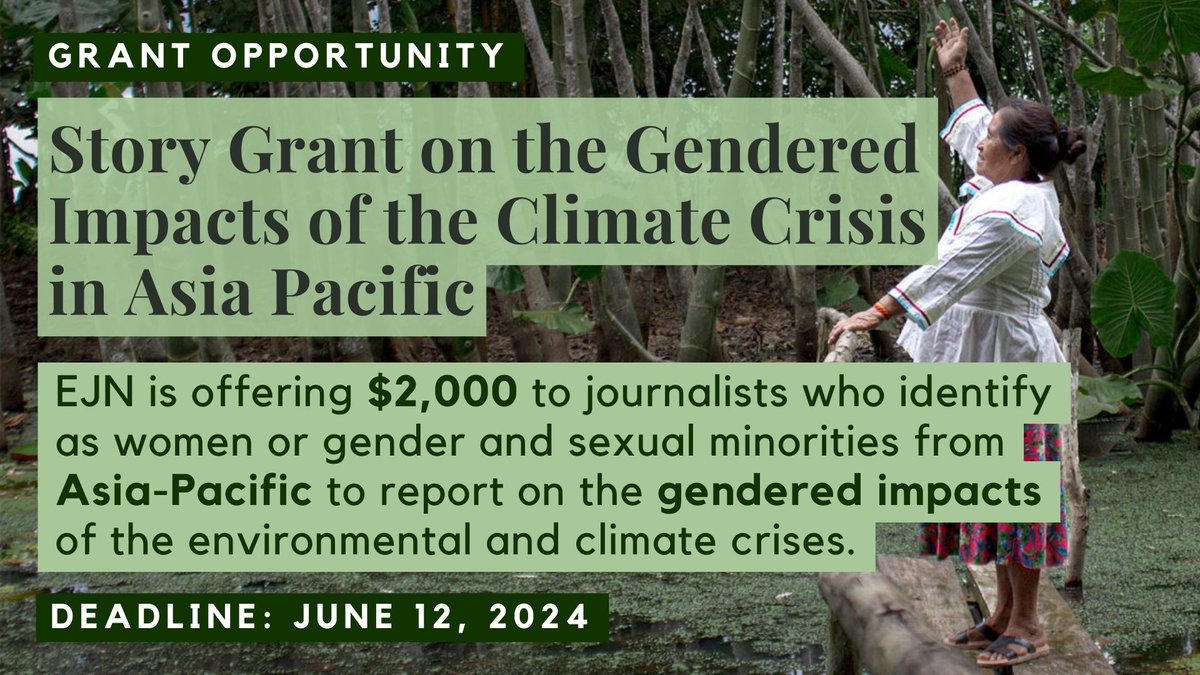Interested in producing in-depth reports on the gendered impacts of environmental and climate crises? EJN is offering story grants to journalists who identify as women or gender and sexual minorities in the Asia Pacific region. Apply by June 12: loom.ly/rkfLFTU
