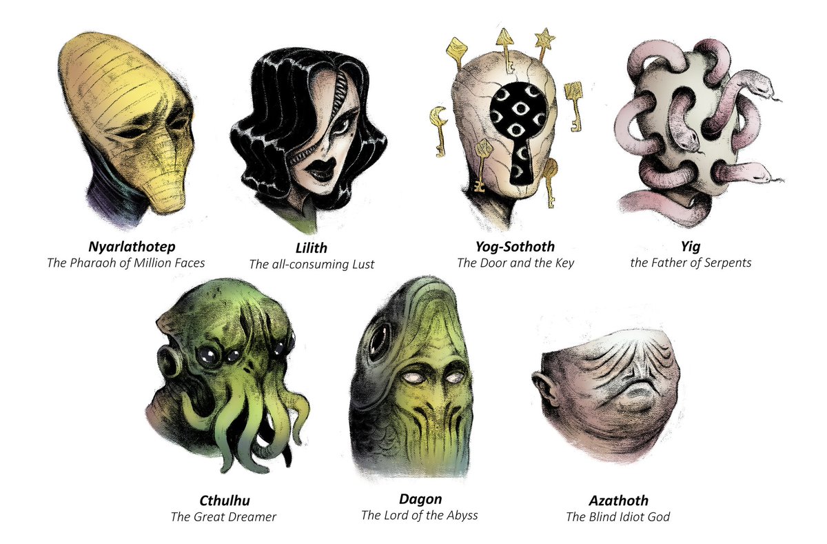 nashotobi's tweet photo. My take on some of the Lovecraftian deities. https://t.co/PjWYsPjgjO