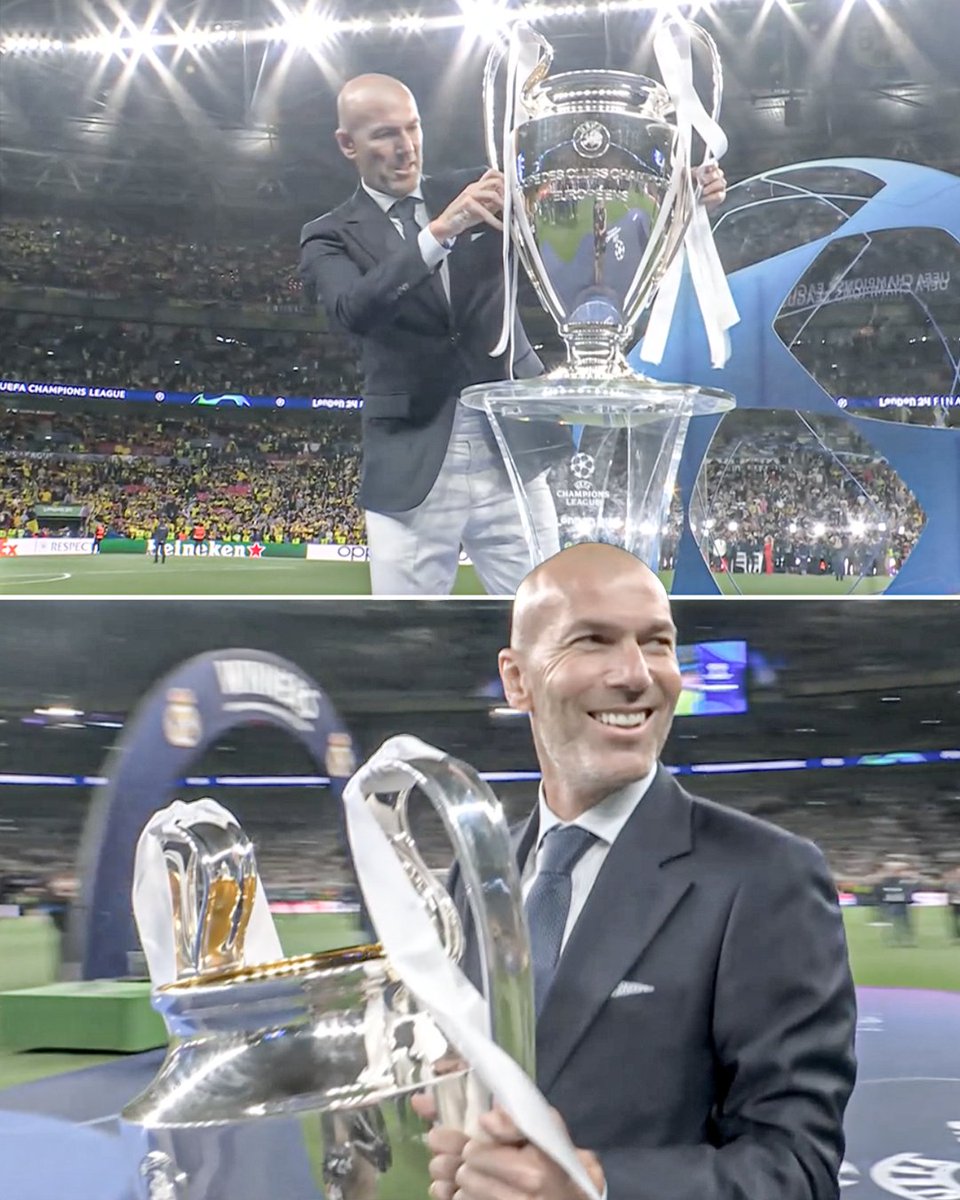 WarriorNight007's tweet photo. @FabrizioRomano Zinedine Zidane bringing out Real Madrid's 15th Champions League trophy is proper football heritage 👑 https://t.co/MGI3u6Nnru