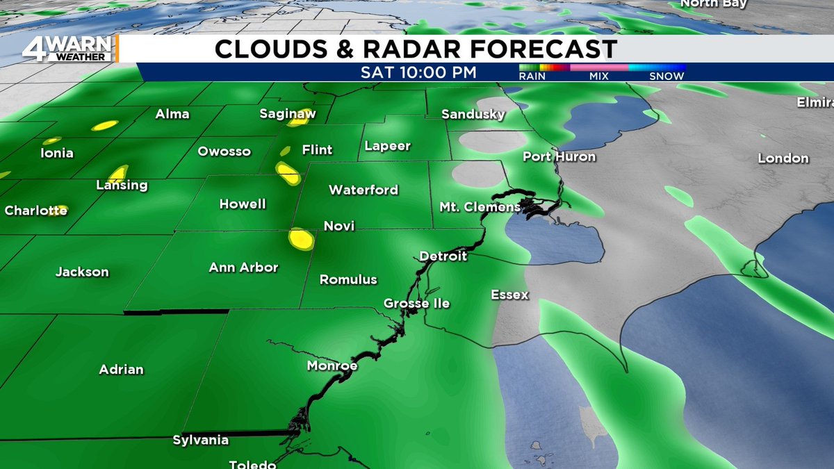 Expect the clouds to continue to increase, and rain showers to move into the region through the evening and into the overnight hours tonight. Umbrellas needed after 6:00-7:00 PM through the overnight into early Sunday Morning... #MIWX @Local4News