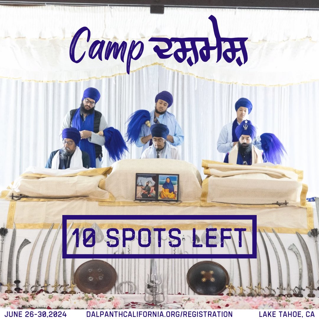 ਵਾਹਿਗੁਰੂਜੀਕਾਖਾਲਸਾਵਾਹਿਗੁਰੂਜੀਕੀਫ਼ਤੇ, 

With the Sangat’s tremendous support, we are almost at full capacity for Camp! If you still have not registered, you have until June 10th, or until spots run out, to reserve your spot. Register today using the website or link in bio!