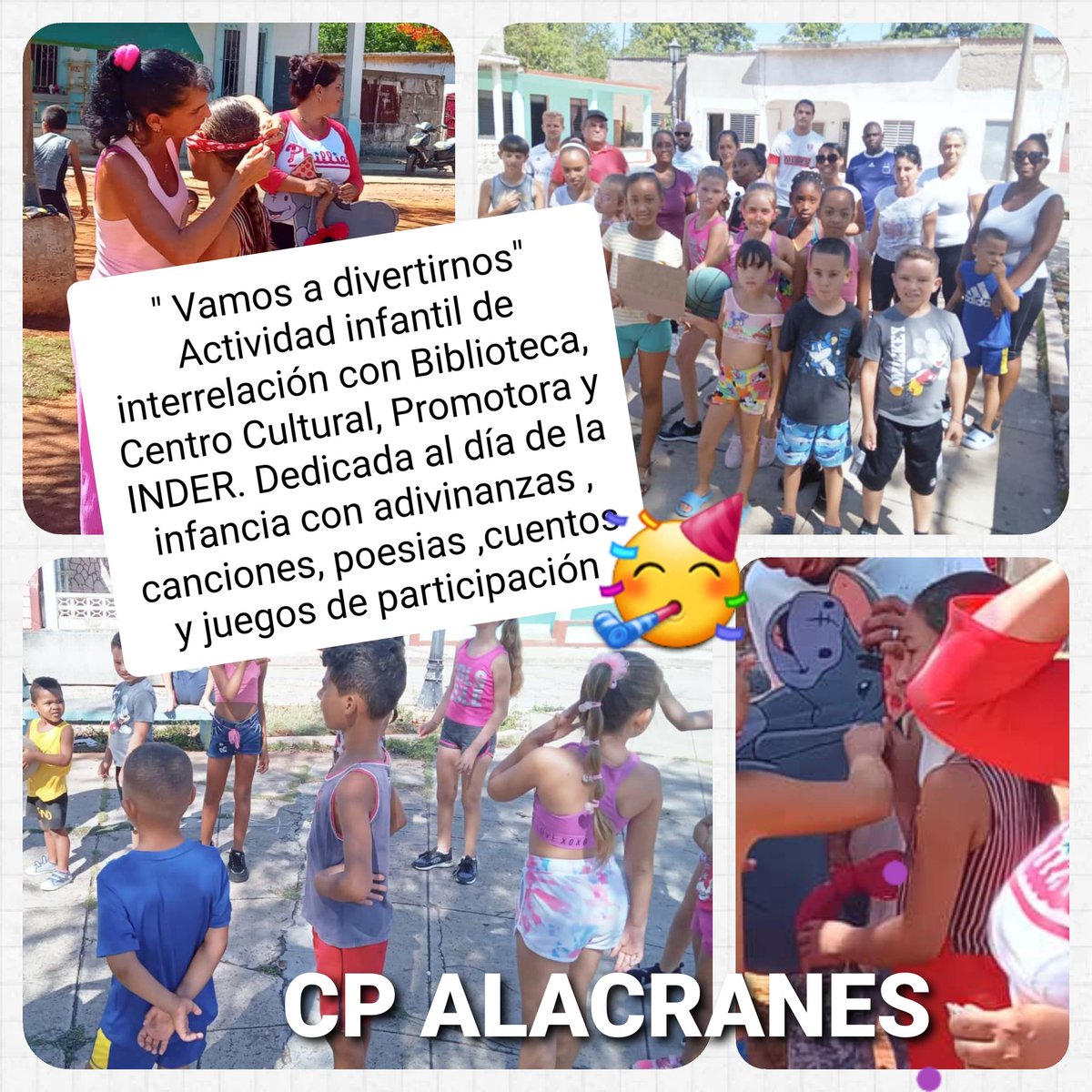 CultUnionense's tweet photo. Desde la cultura en nuestro municipio se realizan diversas actividades de interrelación   celebrando el Día de la Infancia... FELIZ DÍA🤩 #CulturaSegura #CulturaParaTodos @arte_dpc @CollazoYamile @j_noslen @MarreroOsbel @CultUnionense https://t.co/x9AvML9X8L