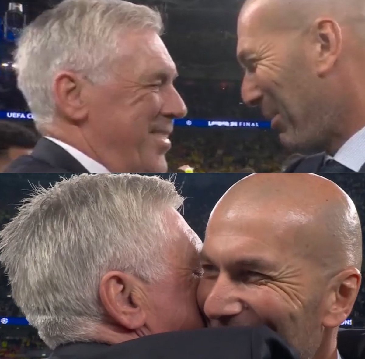 Pensar que estos dos, con el Real Madrid, ganaron en 10 años más Champions (6) que el Barcelona en toda su historia (5). Zizou y Carlo Ancelotti. Madridismo puro.