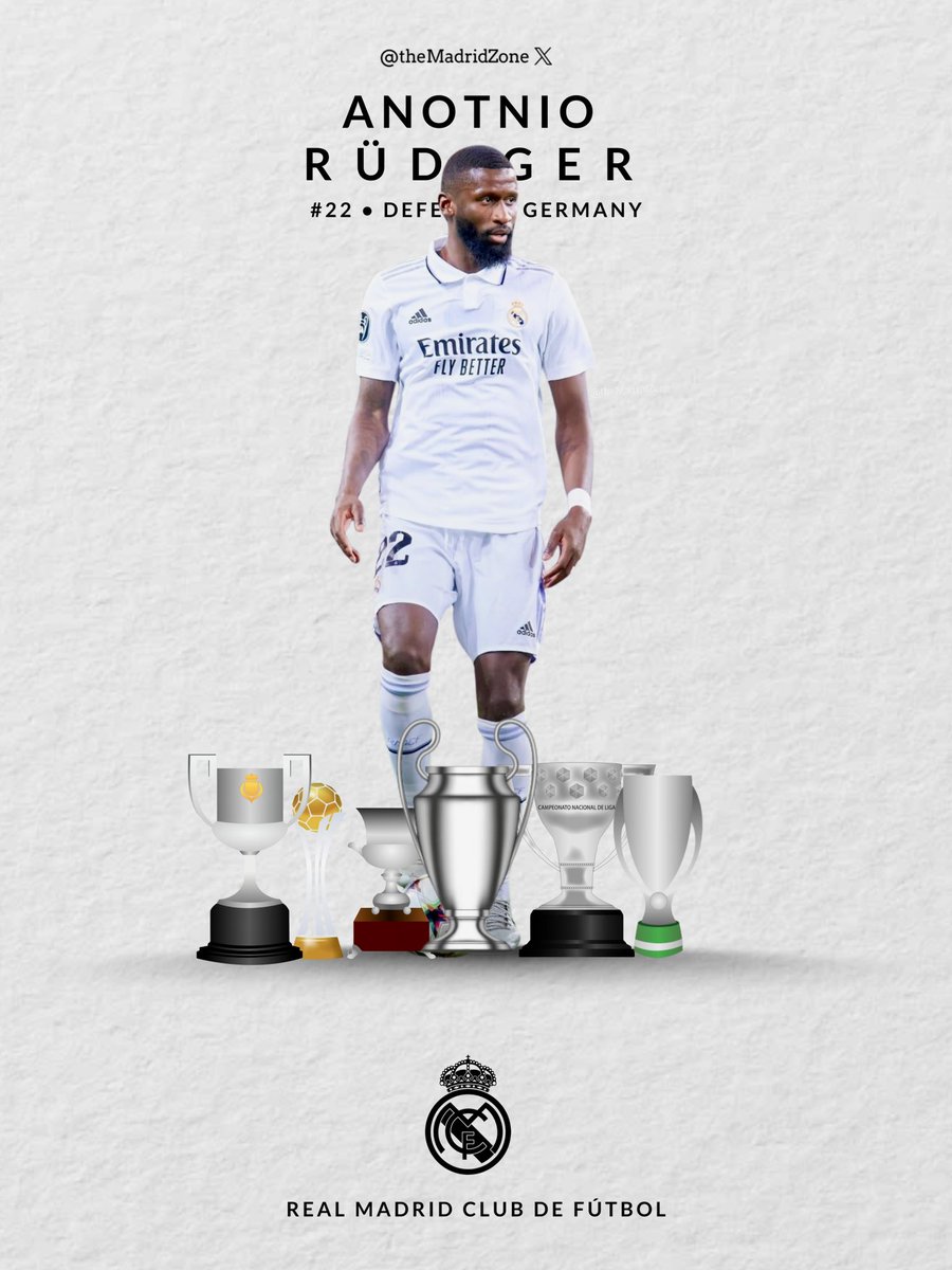 theMadridZone's tweet photo. 🚨𝐎𝐅𝐅𝐈𝐂𝐈𝐀𝐋: Antonio Rüdiger has now won every trophy with Real Madrid. 

He joined Real Madrid only in 2022. https://t.co/FwJdjczTwx