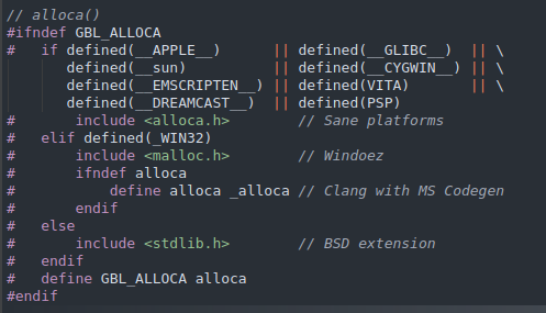 falco_girgis's tweet photo. Hot take of the day... alloca() is underrated. It's an incredibly powerful, versatile, high-performance solution to automatic lifetime management of arbitrarily sized buffers, especially given C++ doesn't support VLAs. I use it HEAVILY on every platform I target. #cpp #cplusplus https://t.co/OtJN1uM4VU