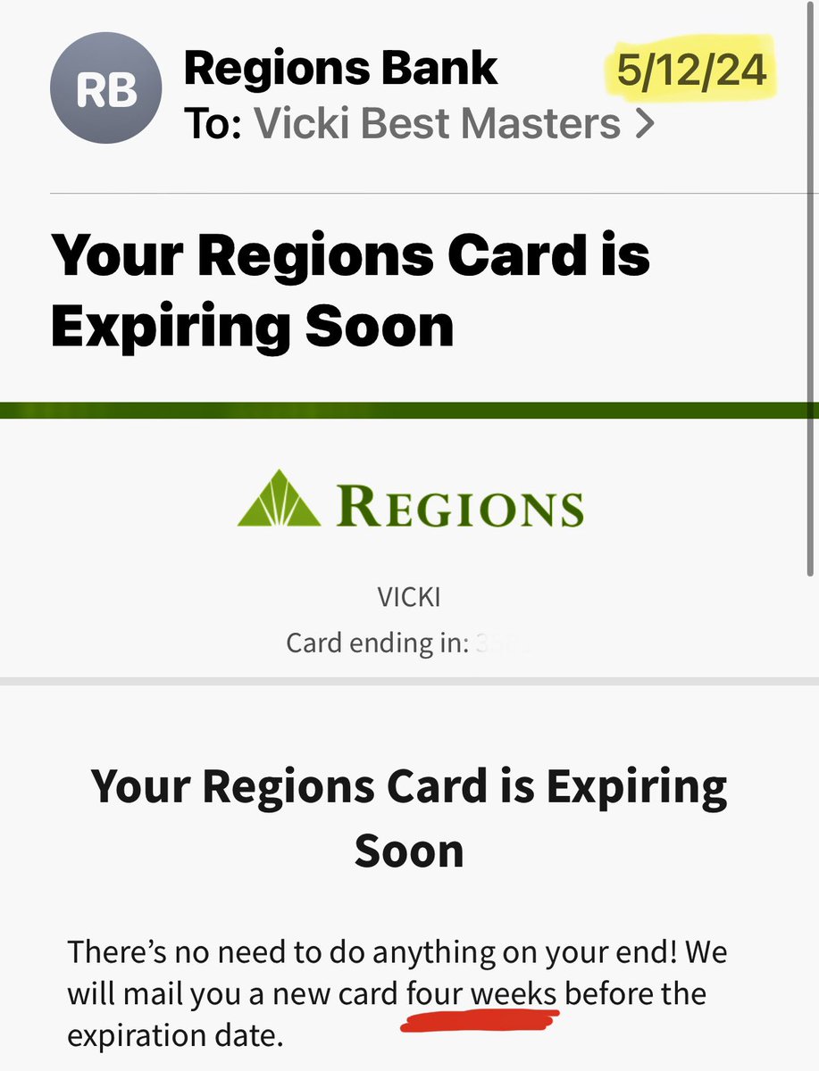 If <a href="/RegionsBank/">Regions Bank</a> could figure out calendars, perhaps I’d have had a valid debit card to get groceries this morning.