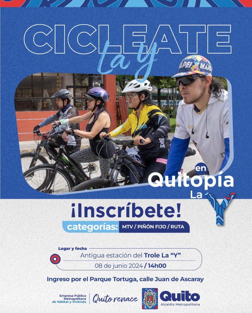 LuisIvRodriguez's tweet photo. #QUITOPIA se llenará de velocidad y esfuerzo en el #Quiterium2024 CIRCUITO CICLISTA #CicleateLaY @CletaEndiablada gracias al apoyo de @habitatdequito @HermandadUio
https://t.co/mveMheQGzX https://t.co/K1FuPhBnBG