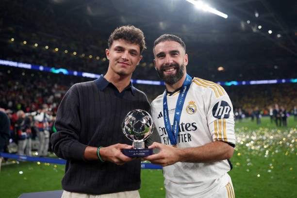 Norrislandofans's tweet photo. Lando at the Champions League final with winner and Player of the Match Daniel Carvajal🙌⚽️ https://t.co/C9p88ZgcWc