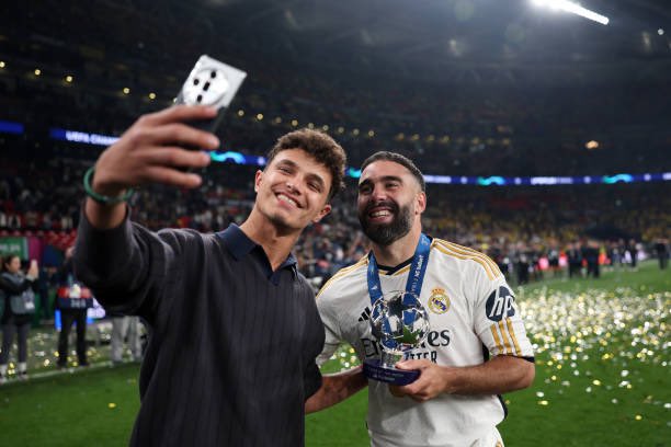 Norrislandofans's tweet photo. Lando at the Champions League final with winner and Player of the Match Daniel Carvajal🙌⚽️ https://t.co/C9p88ZgcWc