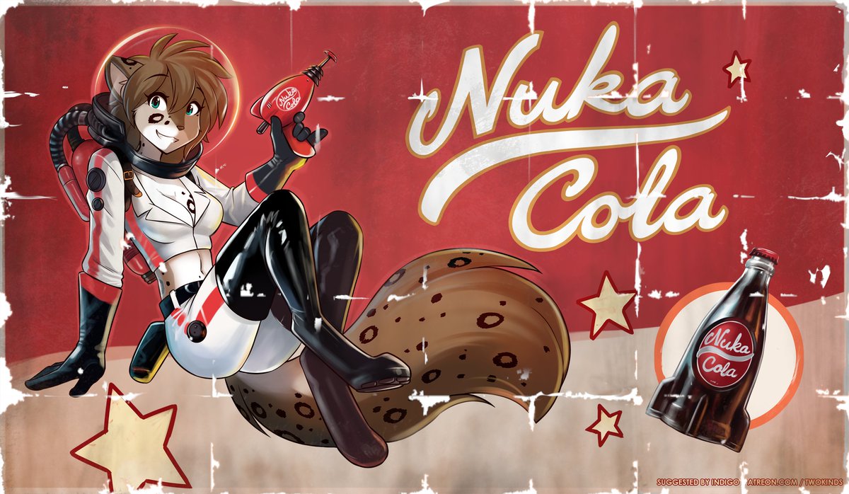 Kat advertising for Nuka-Cola from the Fallout franchise, suggested by Indigo!