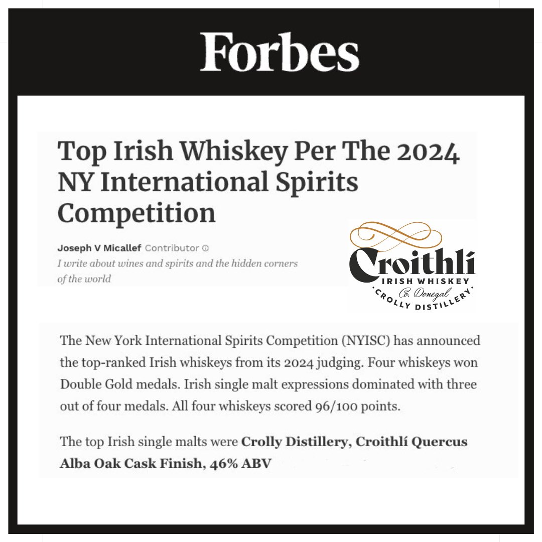 Exciting News! Our Quercus Alba Single Malt Irish Whiskey Oak Cask Finish won Double Gold and scored 96/100 in the NY International Spirits Competition.
<a href="/Forbes/">Forbes</a> 🏅🏅

forbes.com/sites/joemical…