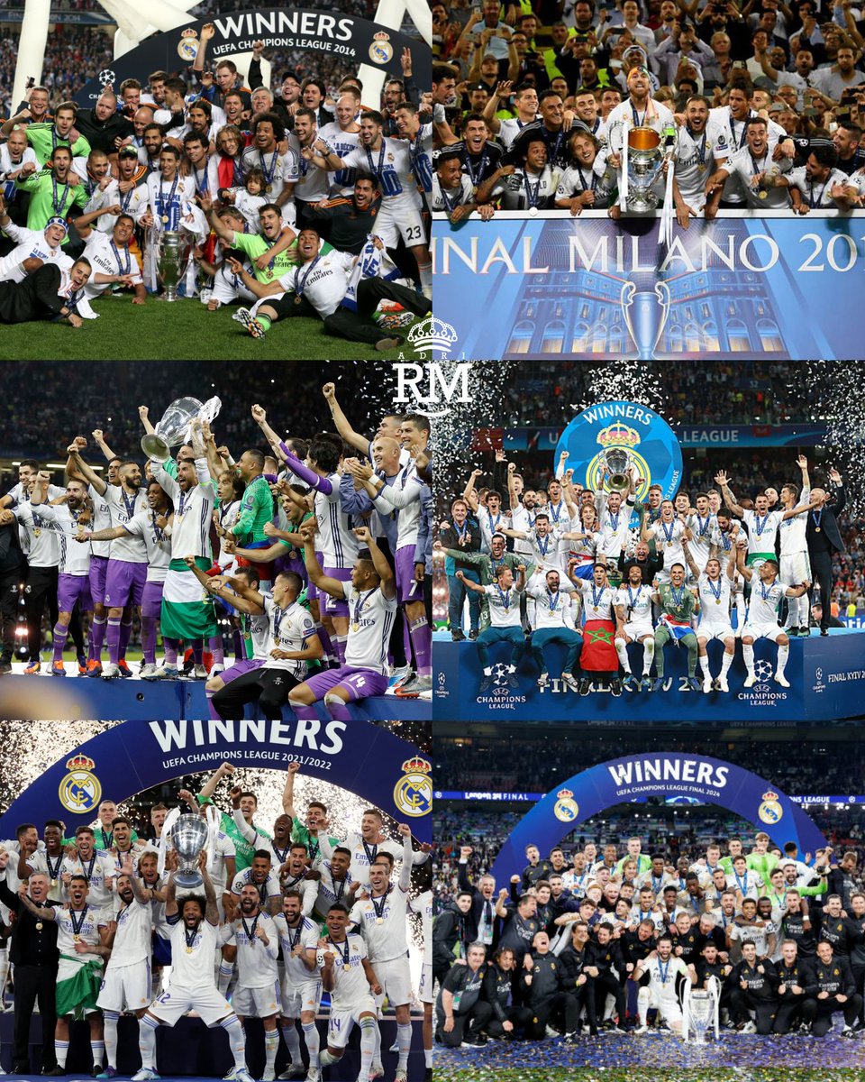- Lisboa.
- Milan.
- Cardiff.
- Kiev.
- París.
- Wembley.

6 CHAMPIONS EN 10 AÑOS, HEGEMONÍA BLANCA. 🤍