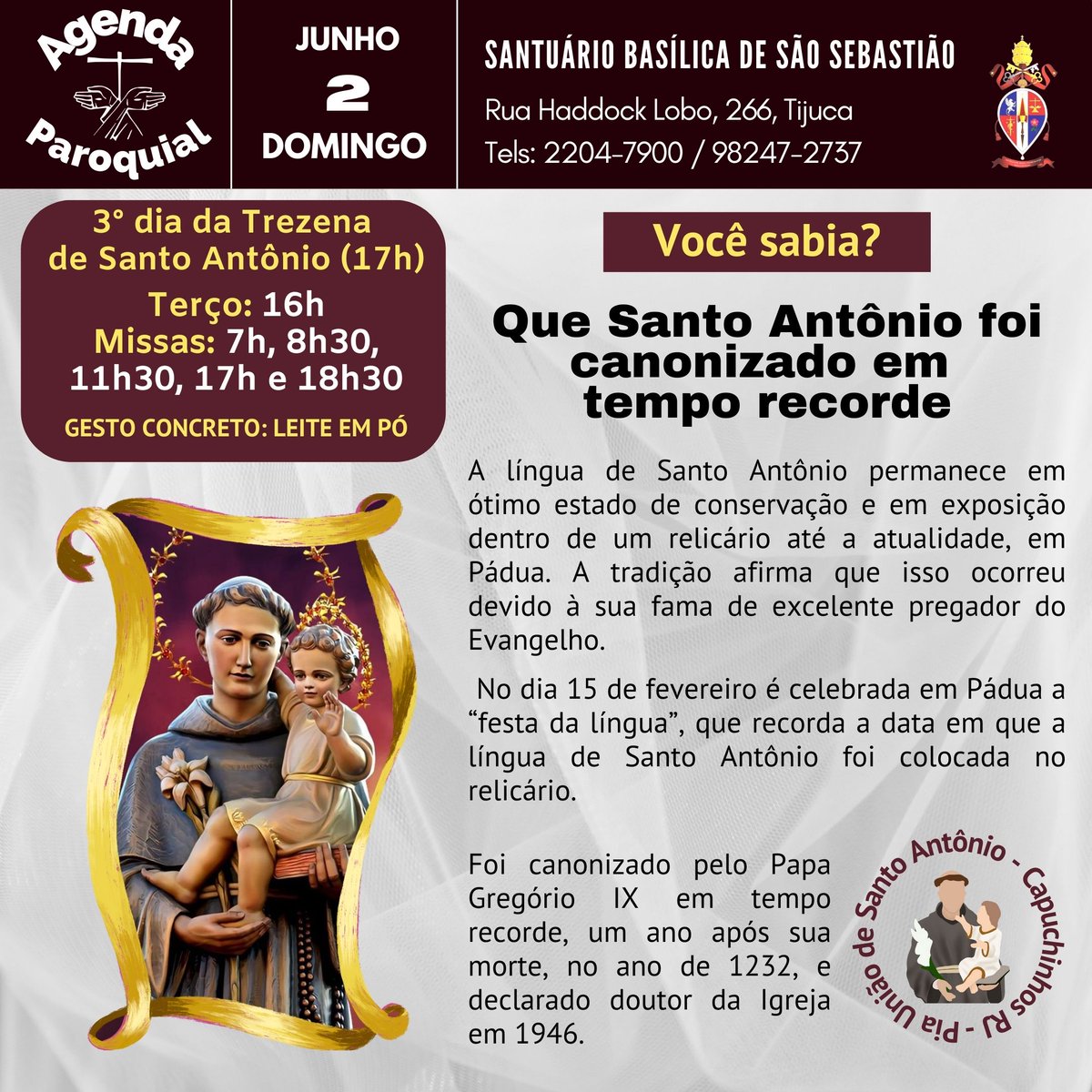 CapuchinhosRJ's tweet photo. #trezenadesantoantonio #terço #missas #ordemfranciscana #santuario #basilica #saosebastiao #capuchinhosrjes #pascomrj https://t.co/O9hphvDyhS