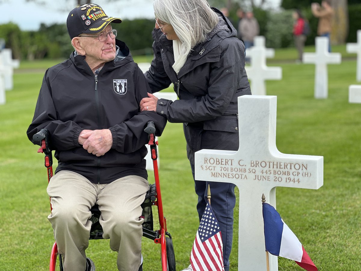 We were honored to have WWII veteran Dennis Boldt visit the Normandy American Cemetery today. Dennis landed on Utah Beach in June 1944. #DDay80 #ww2 #weremember | @walkamongheroes