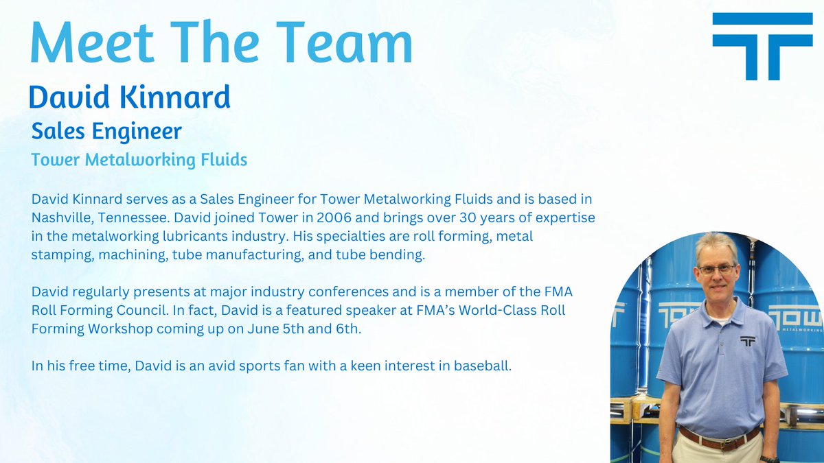 TowerMWF's tweet photo. Shout-Out Saturday is all about you getting to know our team here at Tower Metalworking Fluids! Know the people behind Tower and the metalworking fluids you trust in your daily operations.
#TowerMWF #manufacturingindustry #metalworkingfluids #metalworkinglubricants https://t.co/mN7XFnF0QU