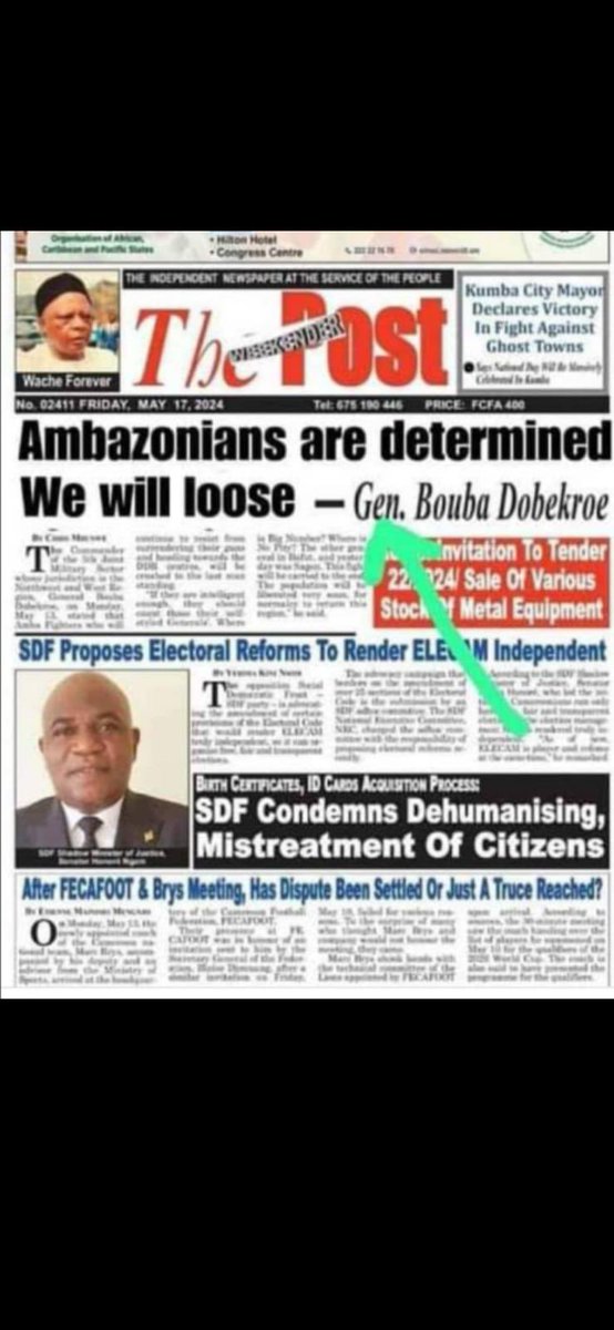 AmbazoniaEthic1's tweet photo. Capitalizing on their successes in d month of May, the Govt of #Ambazonia hs issued an #ExecutiveOder to d illegal occupiers( #LRC) of their territory, t vacate effectv June 7th, 2024. #EnddSenslessWar @FRauCameroun @USEmbYaounde @POTUS @AsstSecStateAF @SenateForeign @France_24 https://t.co/kP8L2f424H