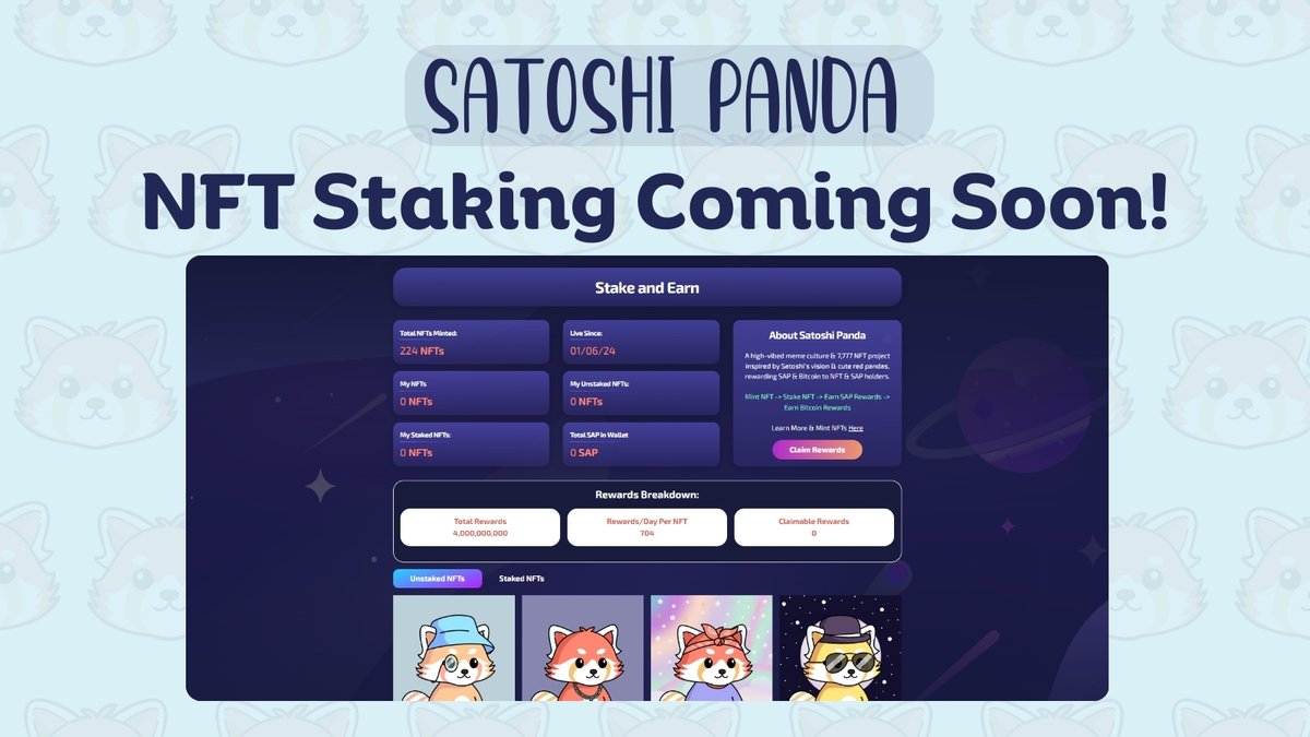 satoshipandaio's tweet photo. Our anticipated NFT Staking Platform will be released this month! 

Perfect timing for the imminent parabolic crypto bull run ^.^

More details very soon!

#BNBChain #Memecoin https://t.co/WSEtXmUsj6