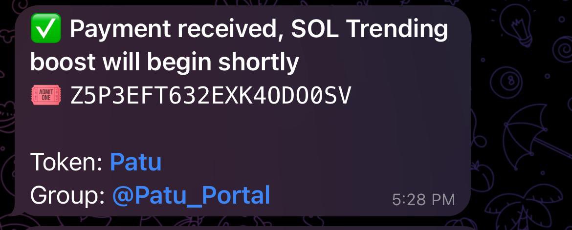 Sol Trending Paid and received. Let’s goooooo Patu Village. We are sending it. 🚀🚀🚀🚀