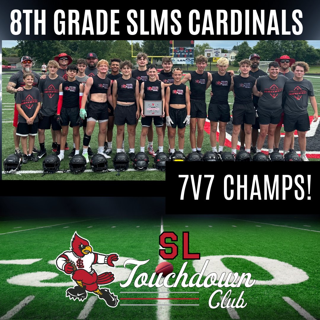 SLTouchdownClub's tweet photo. Congratulations to the 8th grade SLMS Cardinals football team for winning the 7v7 competition today! Way to work!! #sltouchdownclub #onwardcards https://t.co/vMeKi1Ekrl