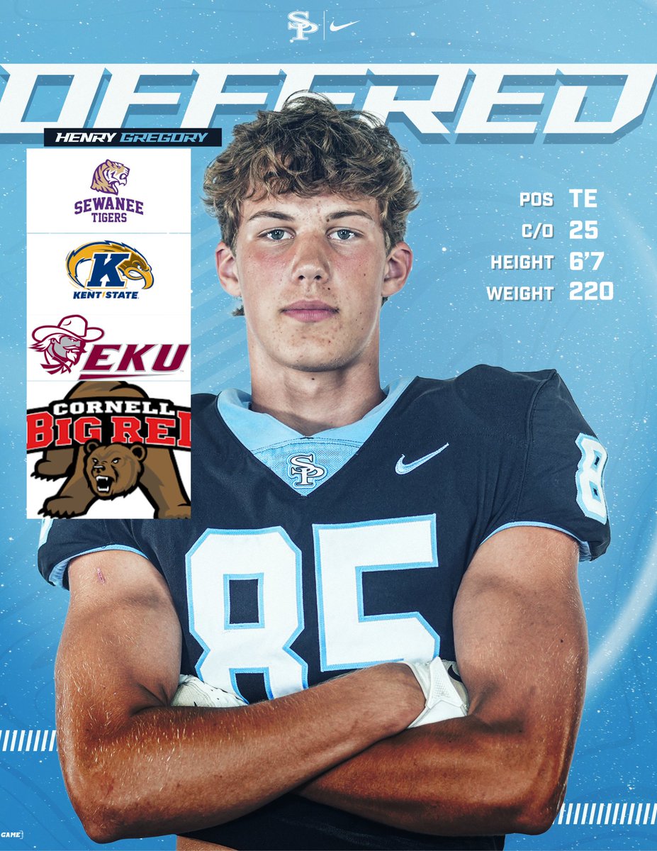 SpainParkFB's tweet photo. JAG NATION... Congrats goes out to our 25 TE Henry Gregory for earning a few offers today while attending a Mega Camp in Kennesaw, GA... Cornell, Eastern Kentucky, Kent St, and Sewanee... Keep being a great teammate and blessings will continue!
#SPFootball 
#ItsComing https://t.co/rHrZKxVAIv