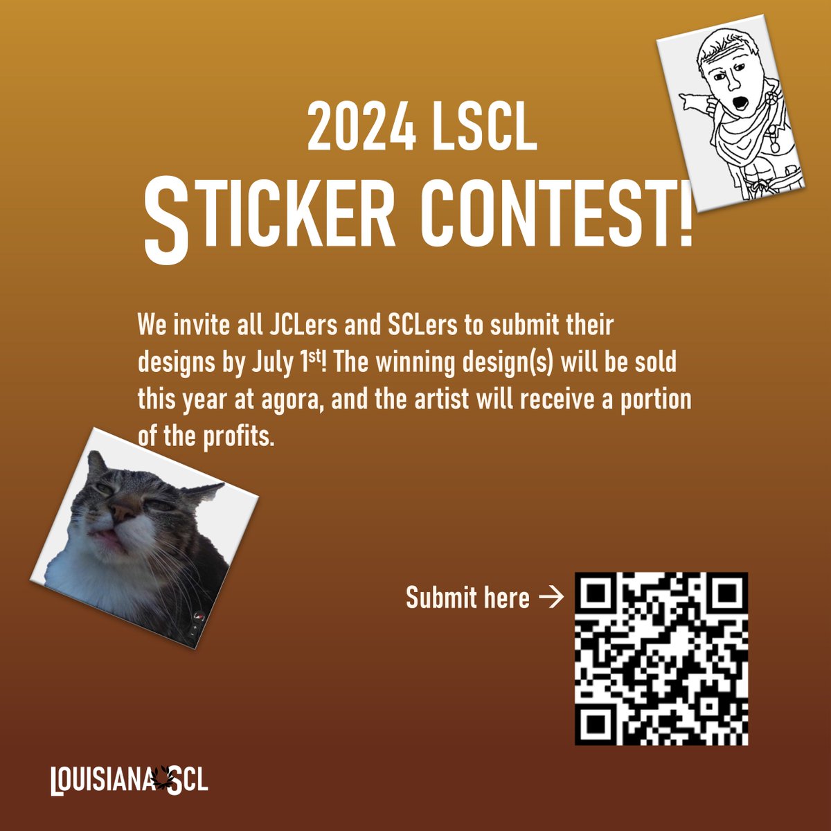 LouisianaSCL's tweet photo. LSCL Sticker Contest! We will sell these stickers at nationals this year, and they will be available online year-round. A portion of the profits will be given to the winner!

Due July 1st to give us time to order the stickers before nationals. Link to the form in bio! https://t.co/Hk3P5lSJSv