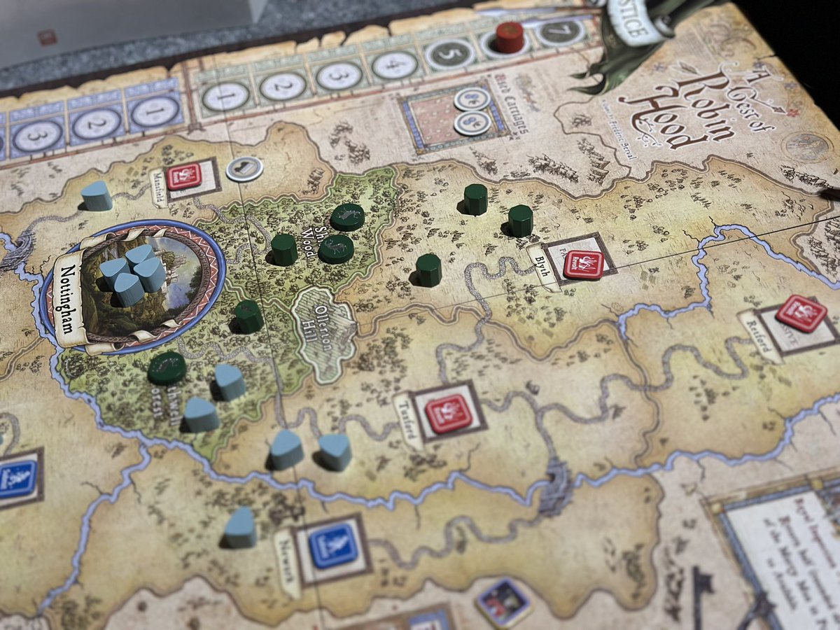My design partner and I are always hunting for 2P games that hit the highs of Sekigahara/Twilight Struggle/Netrunner. Games that get you pacing around the board, trash talking, in each other’s heads, and drifting into roleplay. A Gest of Robin Hood is that game.