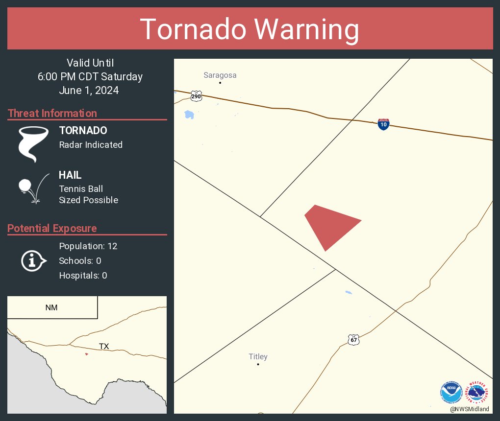 NWStornado's tweet photo. Tornado Warning including Pecos County, TX until 6:00 PM CDT https://t.co/n83ojpXzcY