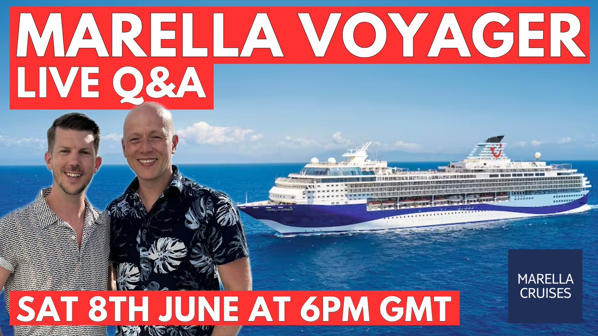 TomandDomTravel's tweet photo. 🚨 We are going LIVE on Saturday at 6pm!

🔔 Set Those Alarms And Join Us For Our Live Cruise Chat and Q&amp;A 

🗣️ Please share with friends and groups so we can help as many people as possible. 

🔗 https://t.co/5mcit30zuk

#Cruise #YoutubeLive #MarellaCruises #MarellaVoyager https://t.co/JepybnJrpc