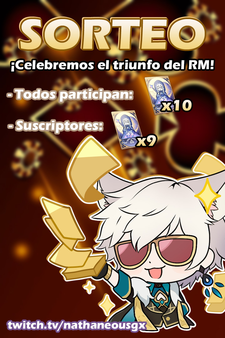 nathaneousgx's tweet photo. Sorteo Fortuito⚡
- Se sortearán 10 bendiciones lunares HOY en vivo para todos🔥 https://t.co/fGGre2CGJE
- Follow, Like + RT (Apreciado)
- Para poder reclamar el premio debes ser miembro de https://t.co/qaplpd5Ftt y estar presente en directo✨

#genshinimpact #REALMADRİD https://t.co/I97DQPdtpu