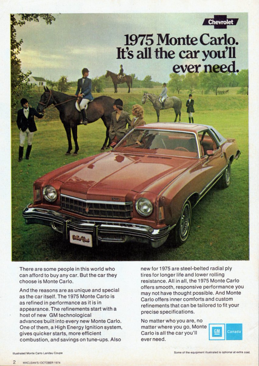 XmxHowes's tweet photo. Old Chevy Ad for sale https://t.co/HGqtDy1Zwt #1975ChevyMonteCarlo #car #Automobile #Advertisement #ChevyAdvertisement #MagazineAdvertisement #horses #marketing #LuxuryCar https://t.co/7yOZCWW6XO
