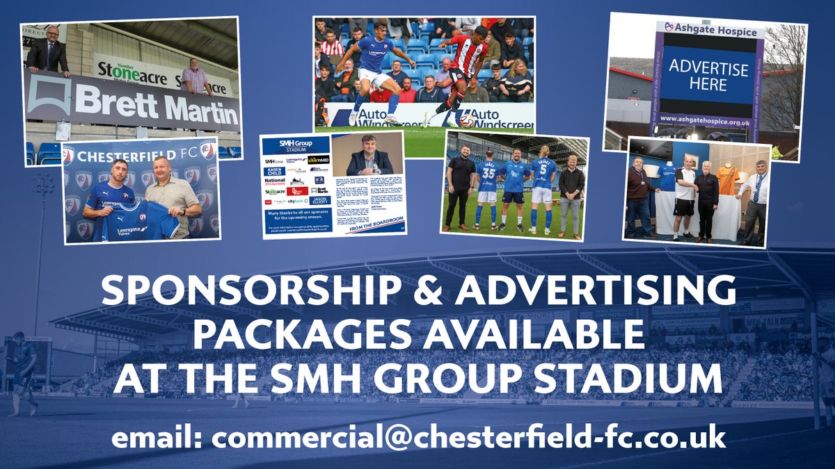 🖊️ 𝗜𝗻𝗰𝗿𝗲𝗱𝗶𝗯𝗹𝗲 𝘀𝗽𝗼𝗻𝘀𝗼𝗿𝘀𝗵𝗶𝗽 𝗼𝗽𝗽𝗼𝗿𝘁𝘂𝗻𝗶𝘁𝗶𝗲𝘀! Here at Chesterfield FC we have a wide range of sponsorship opportunities available as the Spireites head back into the EFL. Please email: commercial@chesterfield-fc.co.uk #Spireites