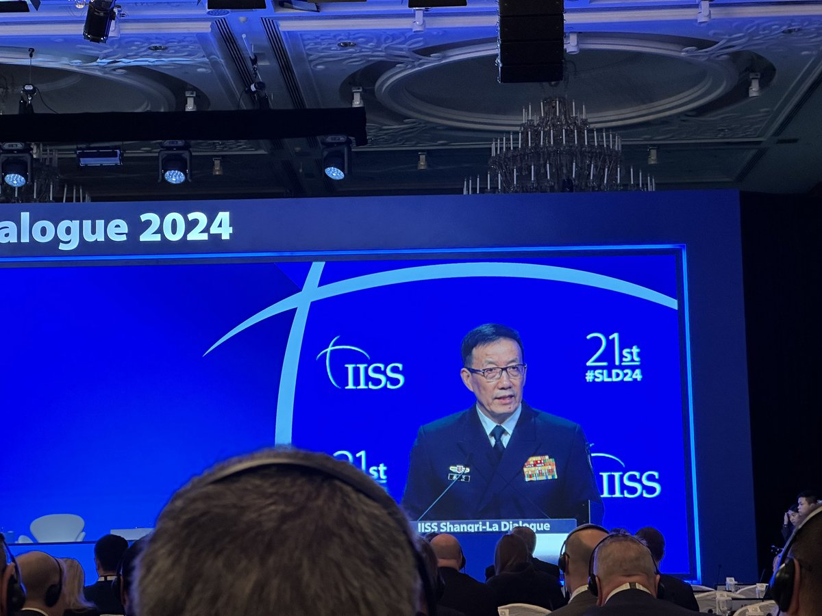 China’s Defence Minister Dong Jun speech @IISS_org #SLD24 was a mix of ‘win-win’ ‘common development’ carrot and warnings against ‘bloc confrontation’, ‘small circles targeting other countries’, ‘hegemonic powers’, a ‘tech blockade’ preventing China’s tech development and a