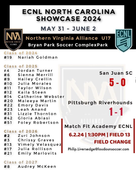AllianceECNL07's tweet photo. Important field #change for day 3 vs Orlando City.  250 coaches in 2 days 👊 💪 @NVAECNLSoccer @ECNLgirls @ImYouthSoccer @ImCollegeSoccer @TheSoccerWire @TopDrawerSoccer https://t.co/mlrhHdM19Y