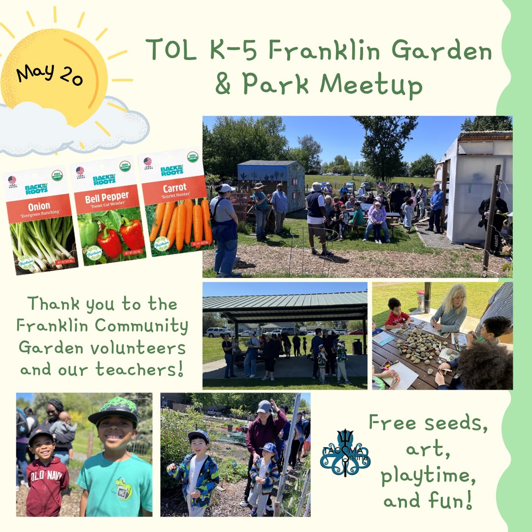 online_tacoma's tweet image. A May highlight: #TacomaOnline K-5 students got to learn about the community garden, take home seeds, and play at the park.☀️We enjoy offering in-person, optional opportunities, in addition to our #learnfromhome setting.#MondayMemory #onlinelearning #TacomaWa