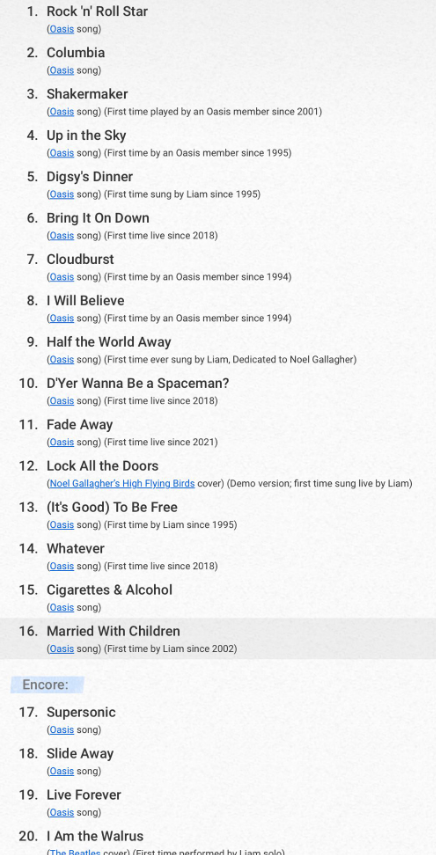 scyhodotcom's tweet photo. Liam Gallagher's setlsit at the Utilita Arena in Sheffield.

Source: setlistFM https://t.co/IuF97nyTSE