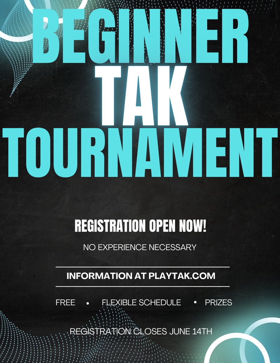 Registration for the TAK beginner tournament is now open! Find our more information here: bit.ly/3WqfmSp