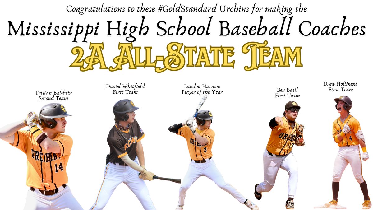 EastUnionAC's tweet photo. The 2024 Mississippi High School Baseball Coaches 2A All-State Team, as voted on by coaches around the state who are members of the Mississippi Association of Coaches, includes some #EpicUrchins. ￼We cannot wait for next season. #UrchinBaseball #AllStateTeam #GoldStandard￼ https://t.co/8WcfNI0SZX